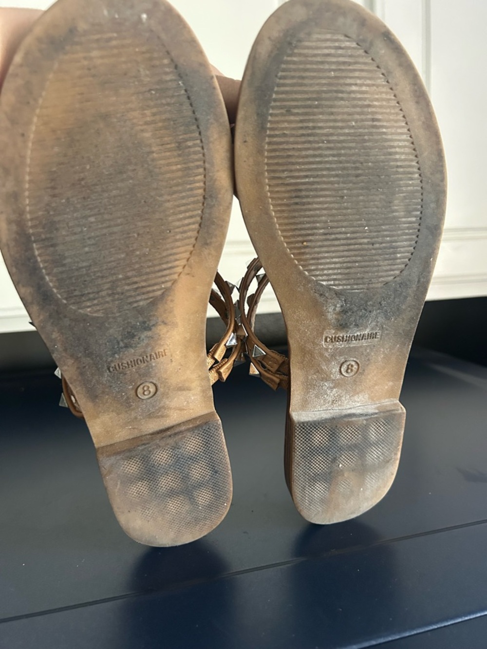 Studded Triple-Strap Tan Leather Slide Sandals - Picture 2 of 5